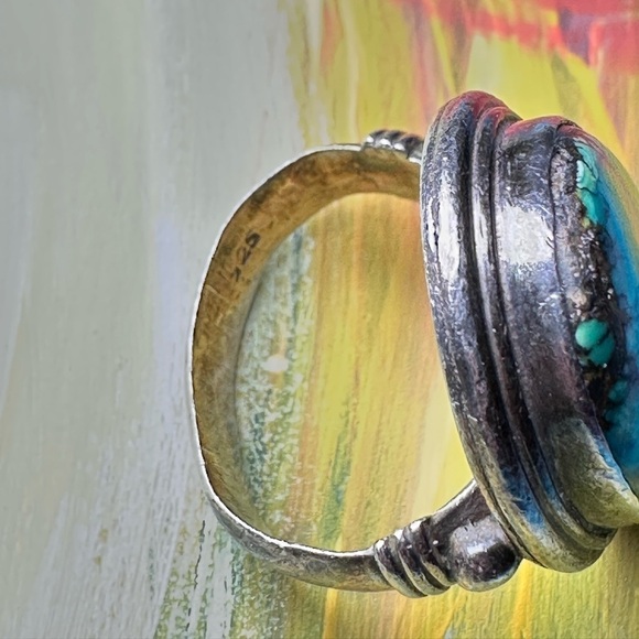 Turquoise Ring 12.6g Oval Cabochon Natural Spider Web Tibetan Green Sz 6.25 4077 - Picture 5 of 13